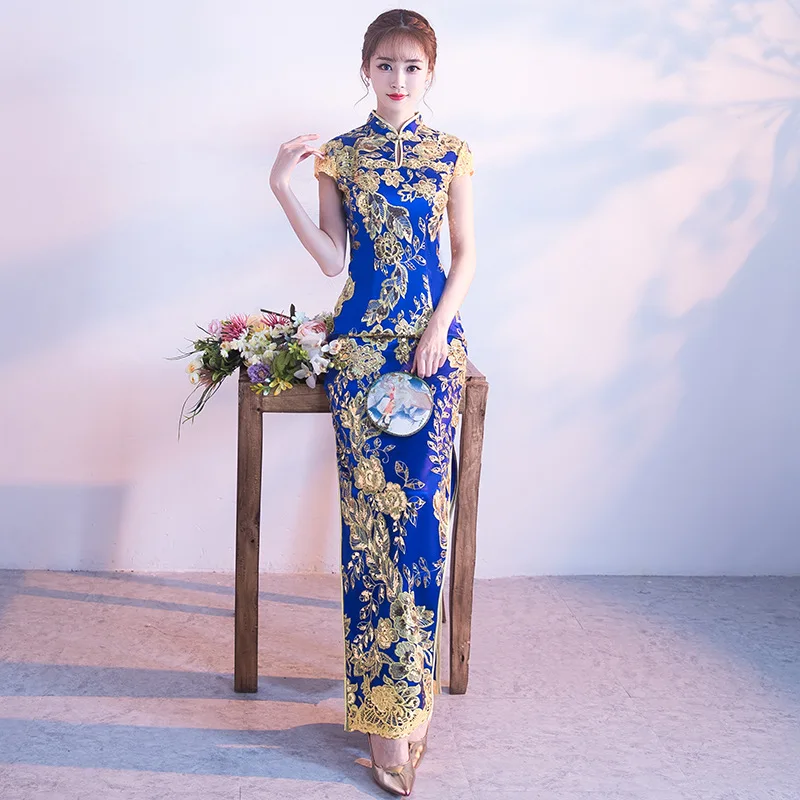 

Chinese Traditional Embroidery Dress China Wedding Qipao Long Evening Party Cheongsam Qi Pao Oriental Dresses Robe Chinoise