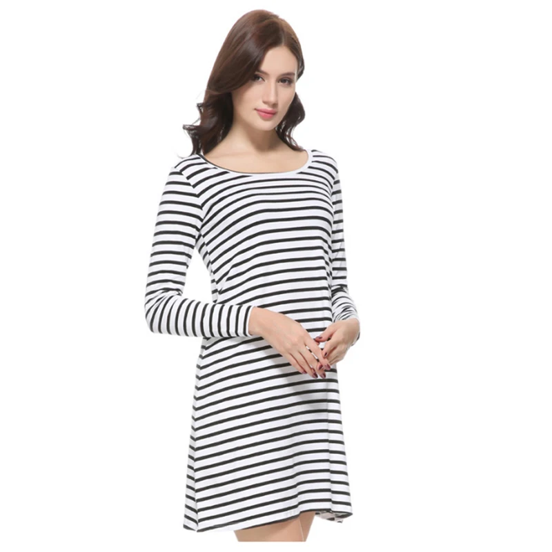 

Women's Nightgown 100% Cotton Sleepwear Bust Padded Dress Plus Big Size Full Sleeve Striped Lounge Free shipping , iT398