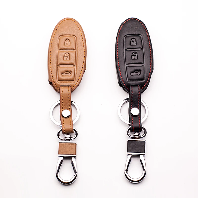 Genuine Leather Car Key Cover Case For Nissan Teana X-Trail Murano March Geniss Tiida Qashqai Livina Sylphy Sunny Juke Almera