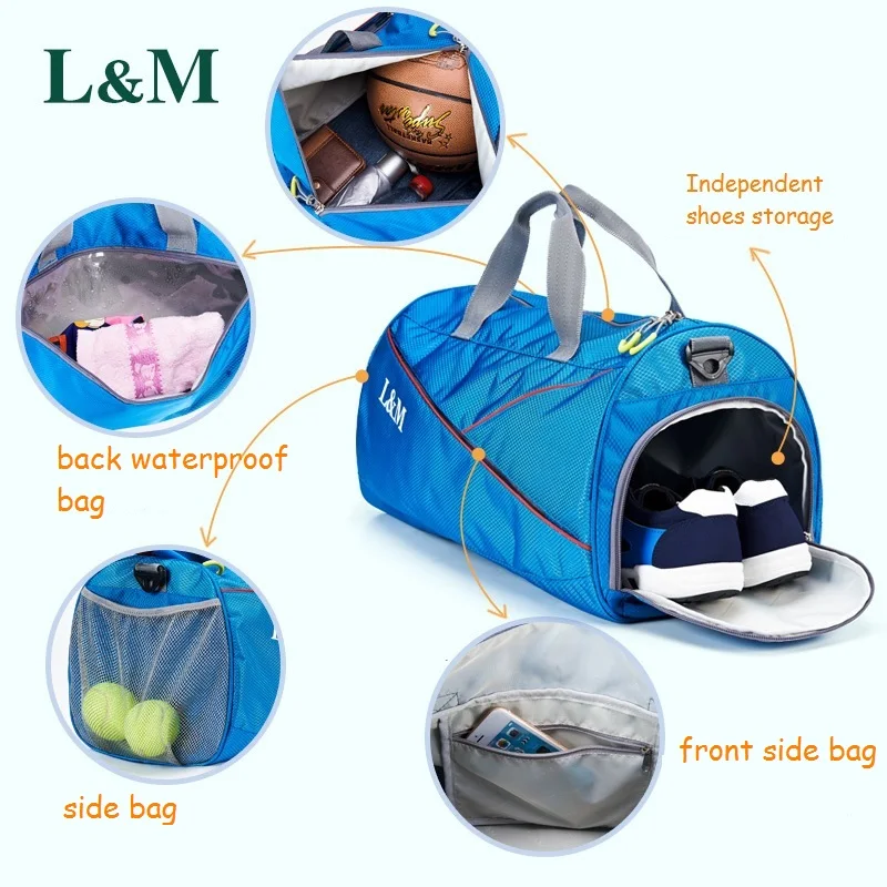 

L&M Professional New Portable Gym Bag Women Men Fitness Training Bags Oxford Cloth Sport Bag Travel Training Shoulder Bags with