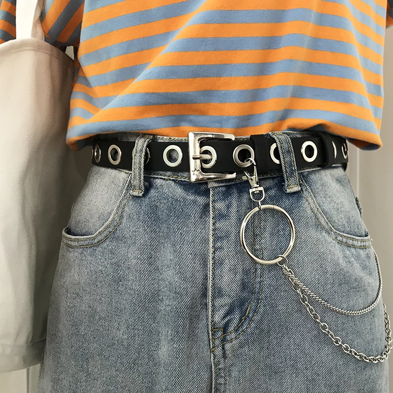 Newest Detachable Waist Belt Chain Punk Hip-hop Trendy Women Belts Lady Fashion silver Pin Buckle leather Waistband Jean YE75