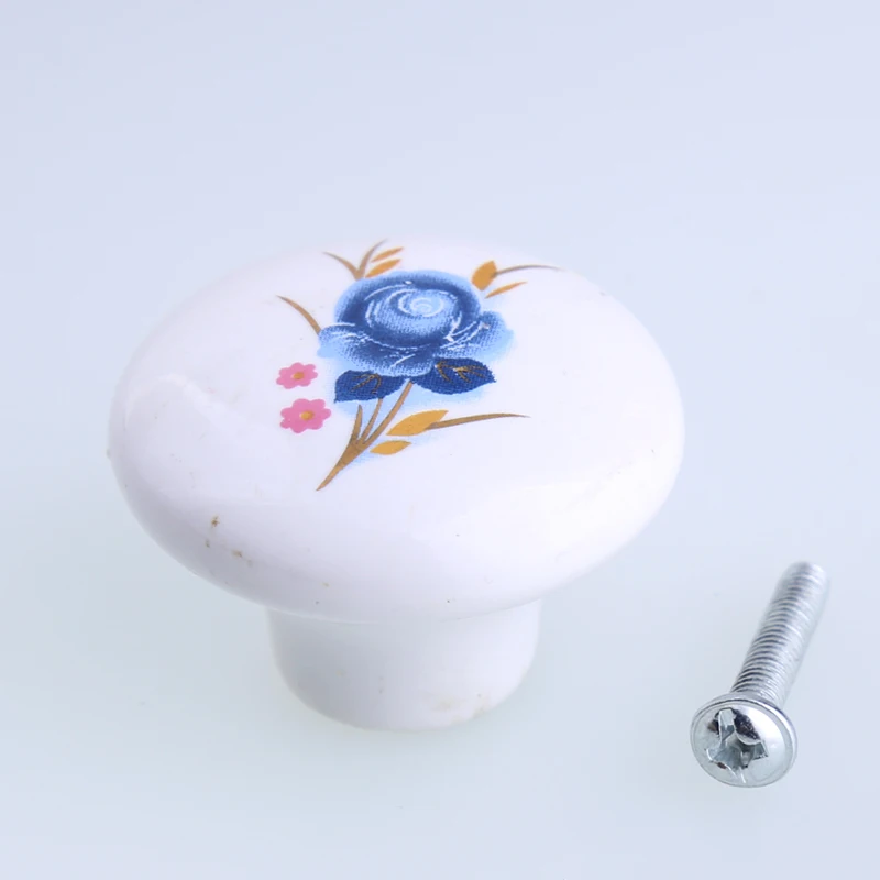 

38mm fashion rural blue flower drawer tv cabinet knobs pulls white blue pink porcelain kitchen cabinet cupboard door handle knob