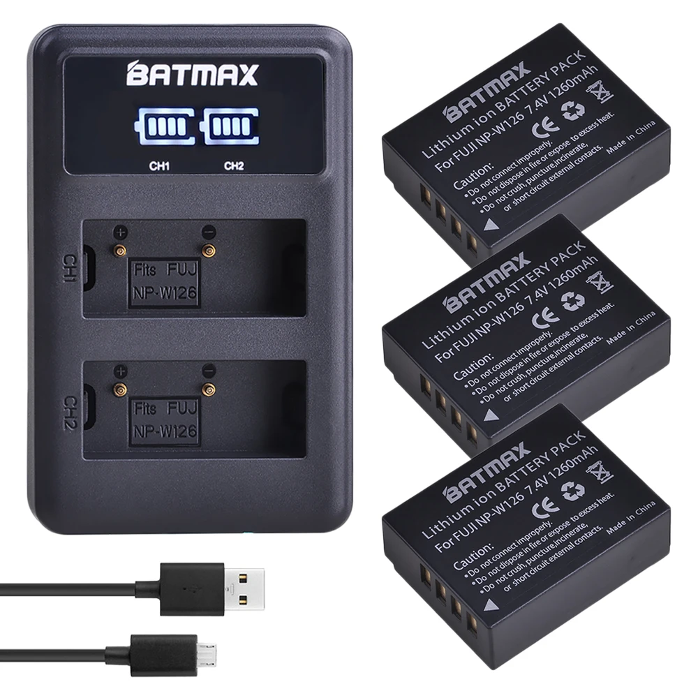 

3Pcs NP-W126 NP W126 Battery + LED Dual Charger for Fujifilm X100F X-T10 X-T20 X-Pro1 X-Pro2 HS30EXR HS33EXR HS35EXR X-A1 X-A2