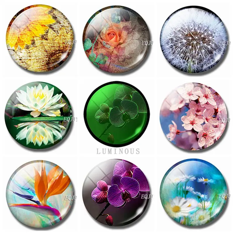 Luminous Flower Fridge Magnet Glass Sunflower Lotus Daisy Rose Dandelion Magnetic Sticker for Refrigerator Home Decor