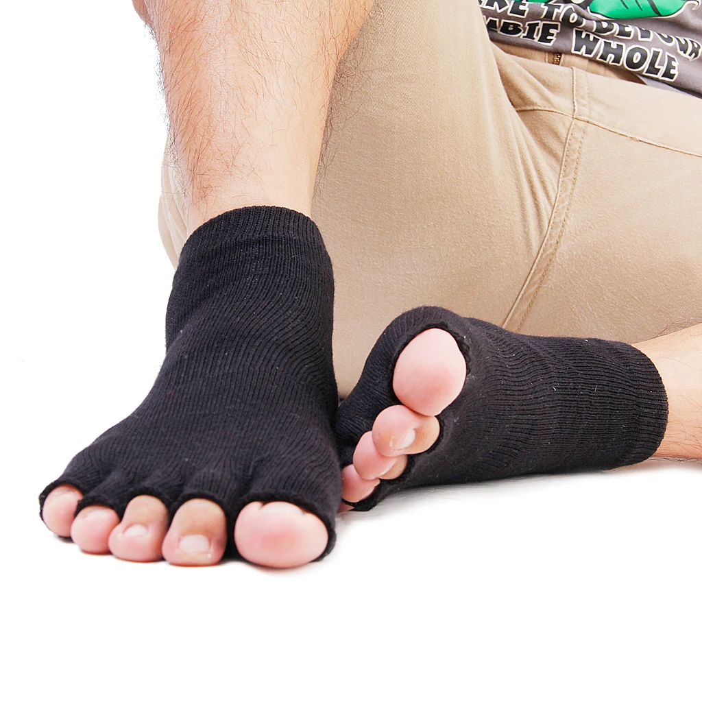 1 Pair Black Unisex Five Fingers Open Toe Socks Mens Ankle Socks for Men Women Anklet Grip Gym Yoga Pilates chaussette