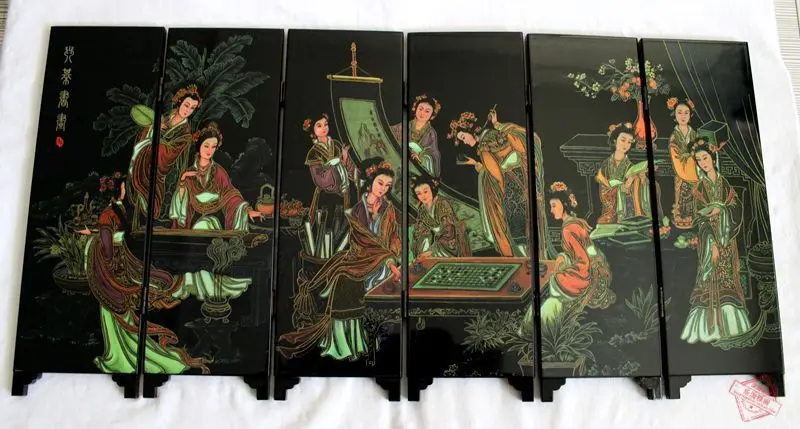 China collection Lacquer ware painting beauty folding screen- Unique Romance