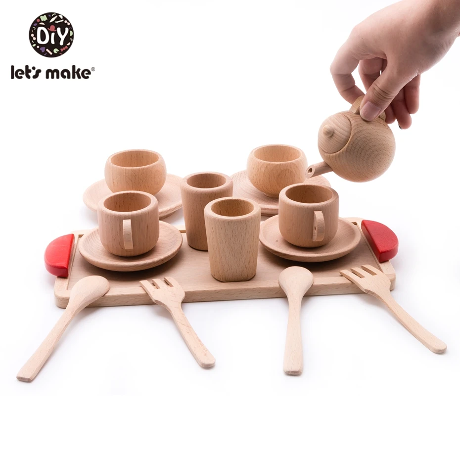 Let's Make Pretend Play Tea set Wooden Educational Activity Grasping Developing Montessori Toddler Game Waldorf Inspired Toys