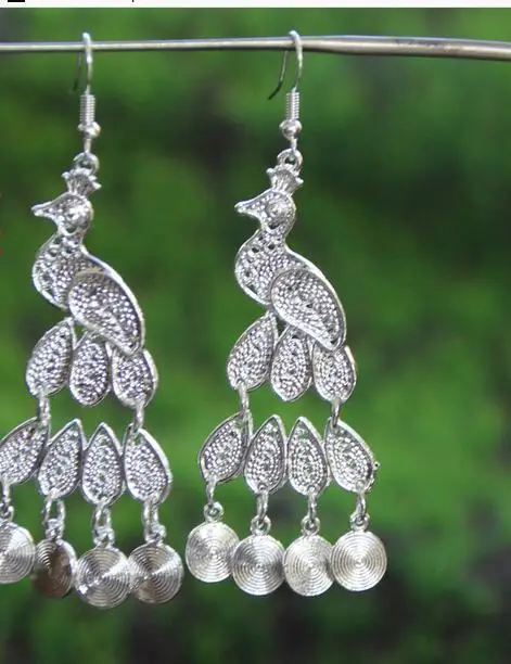 Classic Yunnan national wind long tassel Miao silver earrings national program Miao silver collar accessories earrings new jewel