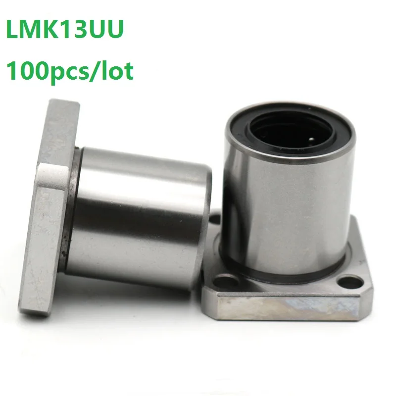 100pcs/lot LMK13UU LMK13 Square Flange Linear Bushing linear Bearing flange linear ball bearing for  linear shaft CNC 3D printer