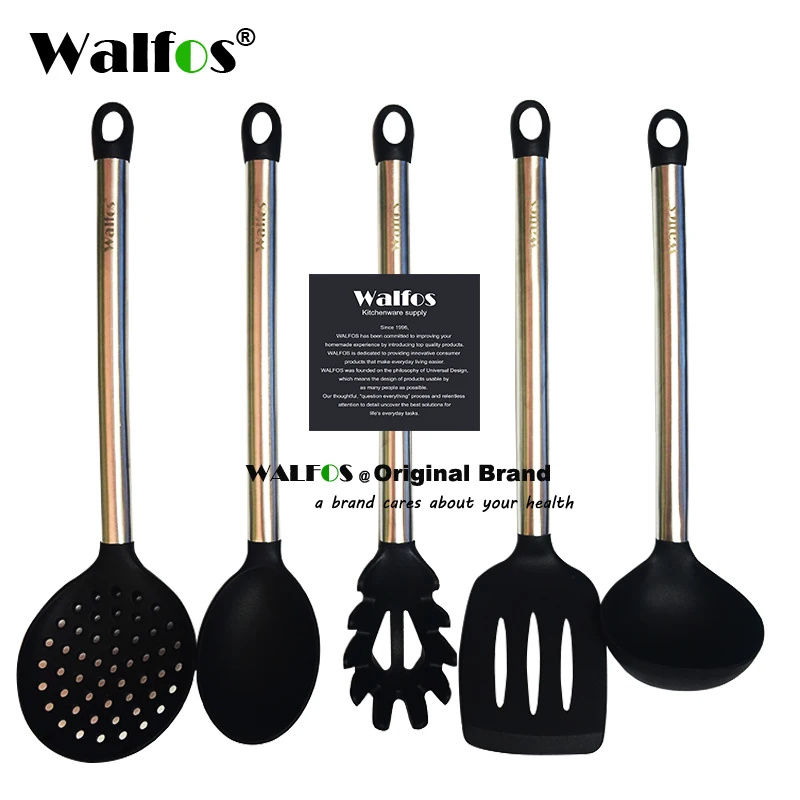 WALFOS 100% FOOD GRADE Silicone Cooking Spoon Soup Ladle-Egg Spatula Turner Kitchen Tools Stainless Steel Cooking Utensil Set