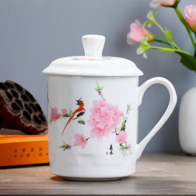 Large Capacity Jingdezhen China Ceramic Water Cup 500ml Office Business Bone China Tea Cup With Cover Gift Package Free Shipping