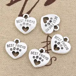 15pcs Charms Heart Best Friend 14x15mm Antique Bronze Silver Color Pendants Making DIY Handmade Tibetan Bronze Jewelry