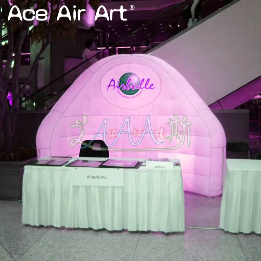 

Newest shape 3m W led curved photo background inflatable service station,tower shaped DJ booth standing freely For USA