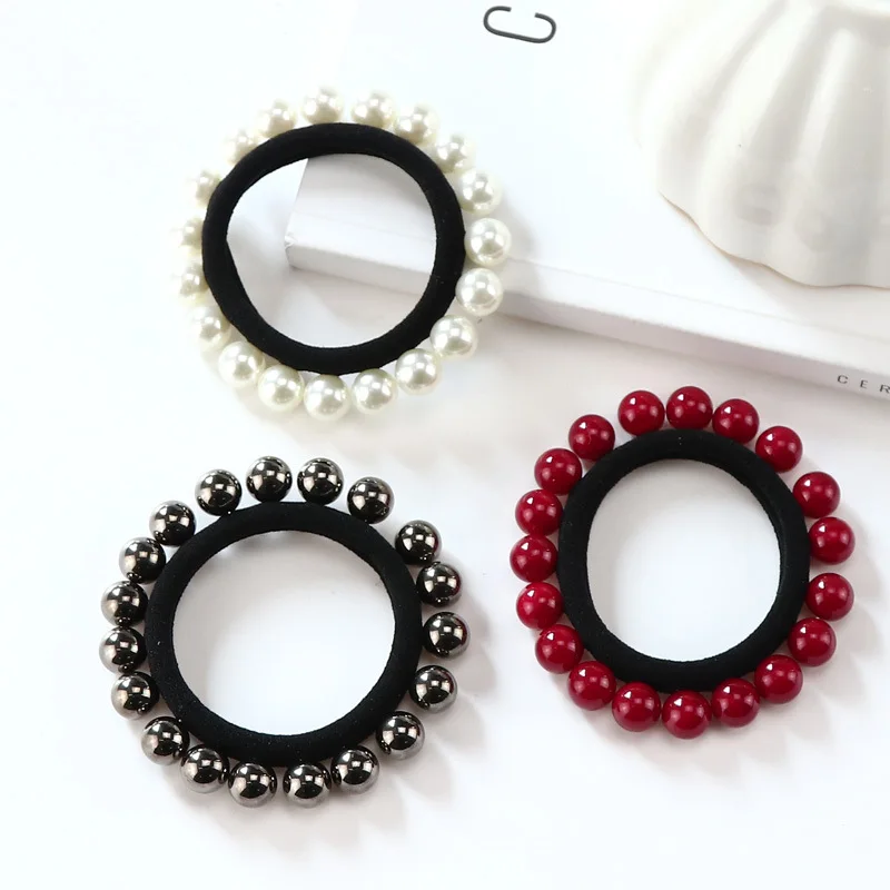 1PC Fashion Girl Elastic Hair Band Pearl Black Hair Rope Elegance Women Hair Accessories Rubber Band Ponytail Holder Tie Gum