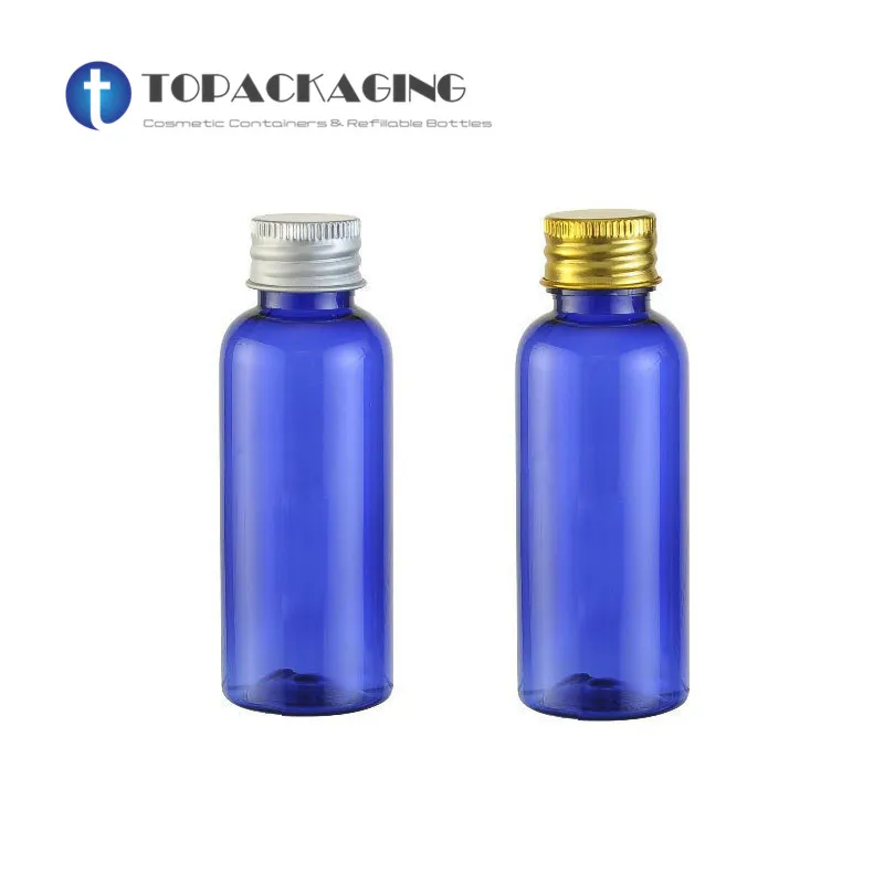 

30PCS*50ML Screw Cap Bottle Blue Plastic Cosmetic Container Sample Serum Refillable Empty Shampoo Bottle Lotion Aluminum Cap