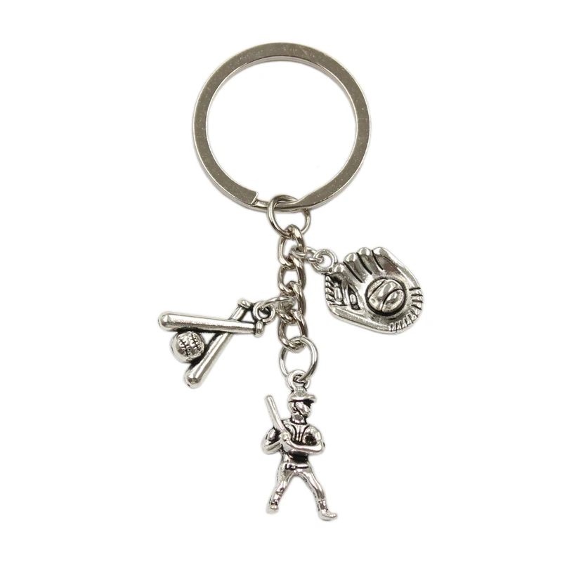 New Silver Color Metal Men Key Ring Vintage I Love Baseball Bat Baseball Hat Glove Pendants DIY Car Keychain Jewelry Gifts