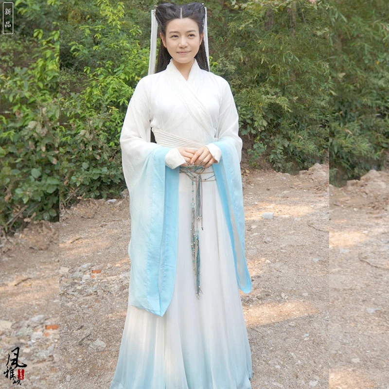 2 Designs Light Blue Swordlady Costume Aesthetic Elegant Fairy Costume Legend of Condor Hero ShenDiaoXiaLv Costumes Chen Yanxi