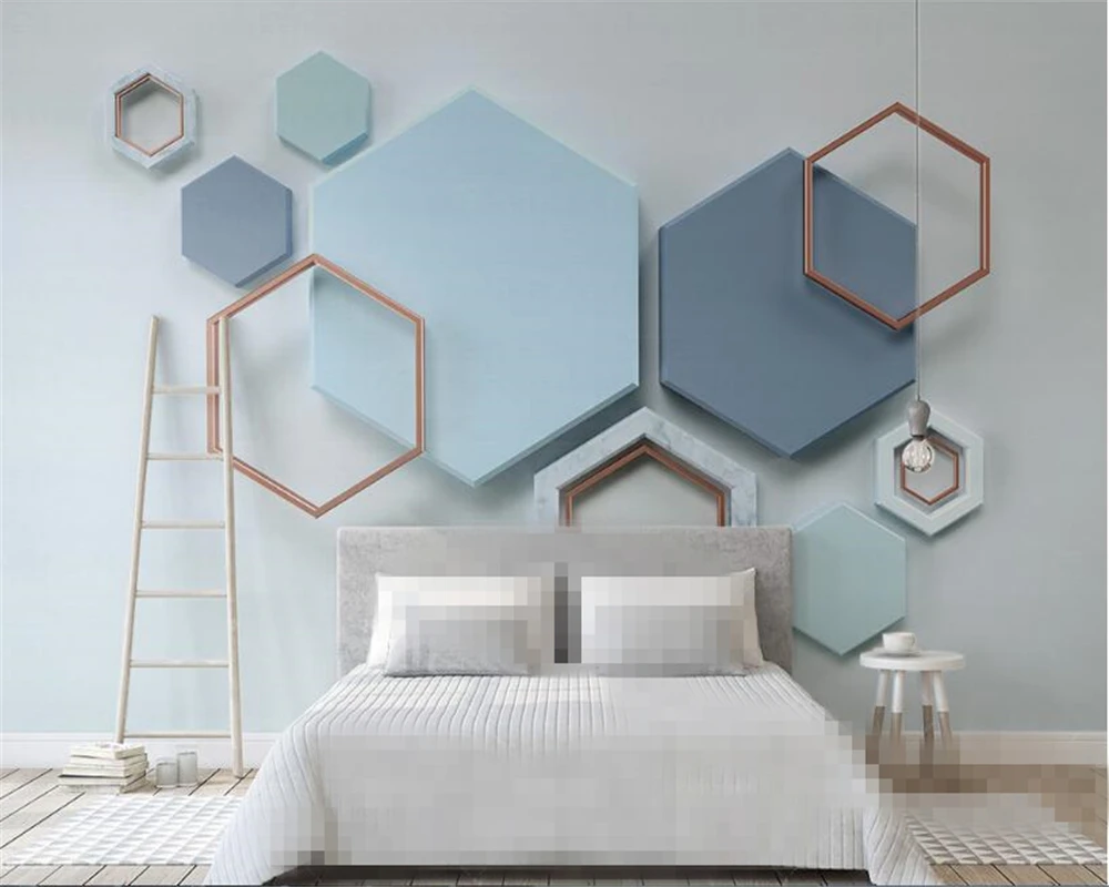 

beibehang papel de parede High Quality Wall paper Blue Classic Nordic Geometric Hexagon TV Background 3d wallpaper papier peint