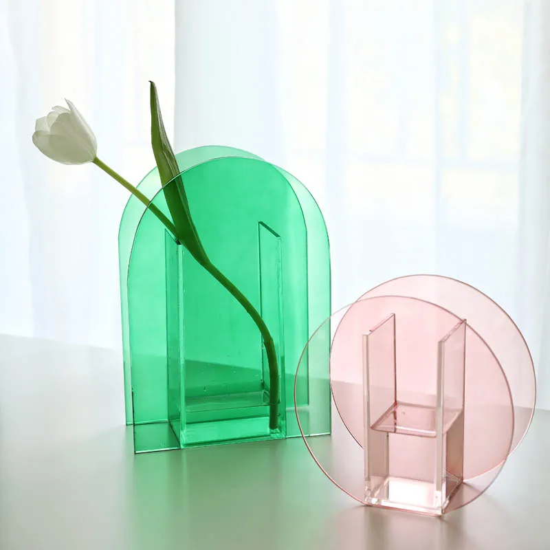 

New Product Stained Glass Geometric Pink/Green Simple Vase/Flower Container/Flower Implement