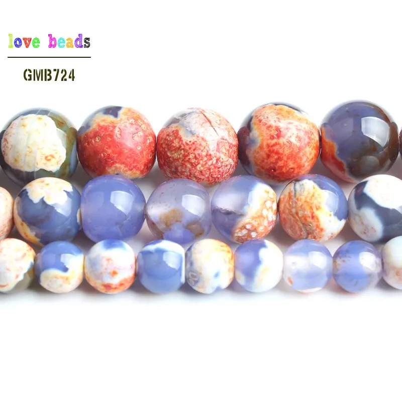 Stone Beads Orange Blue Fire Agates Round Loose Spacer Beads for jewelry making DIY Bracelet Strand 15\