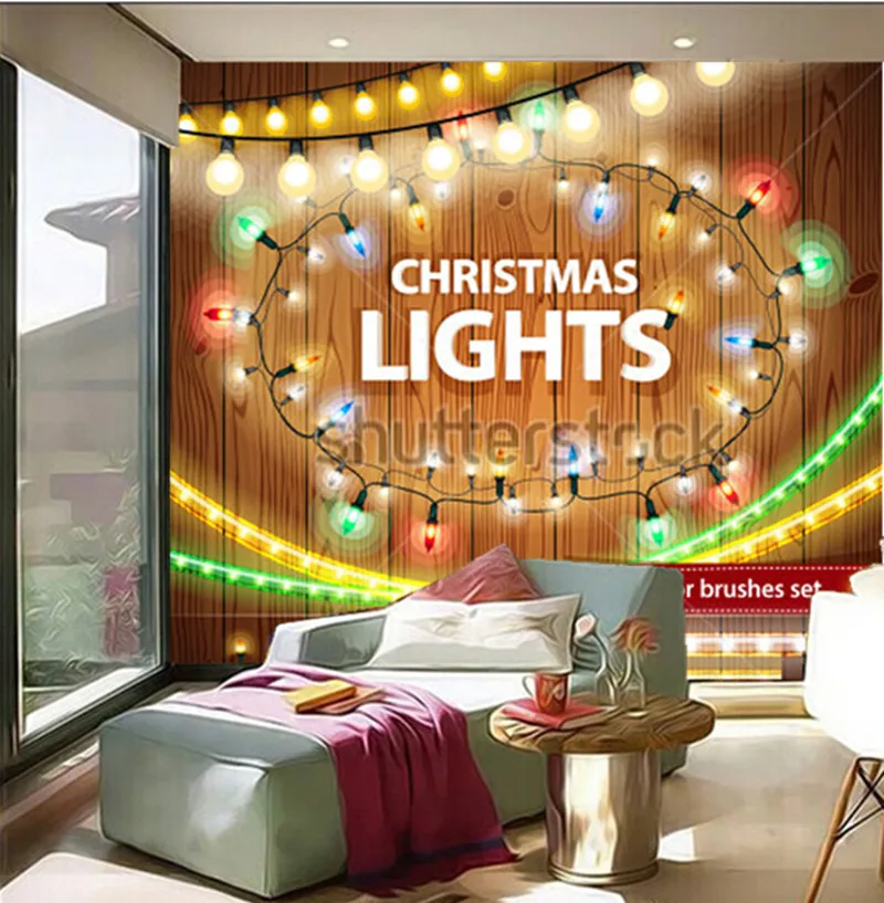 The custom 3D murals,Christmas Lights Decorations Set for Celebratory Design,living room sofa TV wall bedroom wallpaper