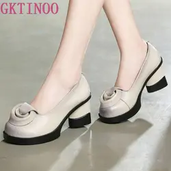 GKTINOO Donne della Molla Pompe Retro Della Signora 7 CENTIMETRI Tacchi Alti Slip On Pompe di Fiori Fatti A Mano Delle Donne Del Cuoio Genuino Scarpe