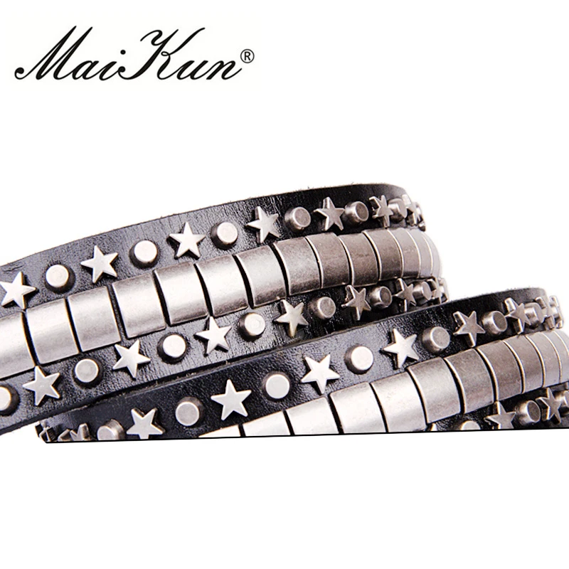 Cinturones con tachuelas para mujeres y hombres, Cinturón con tachuelas genuino de cuero negro Punk Rock, tachuelas plateadas