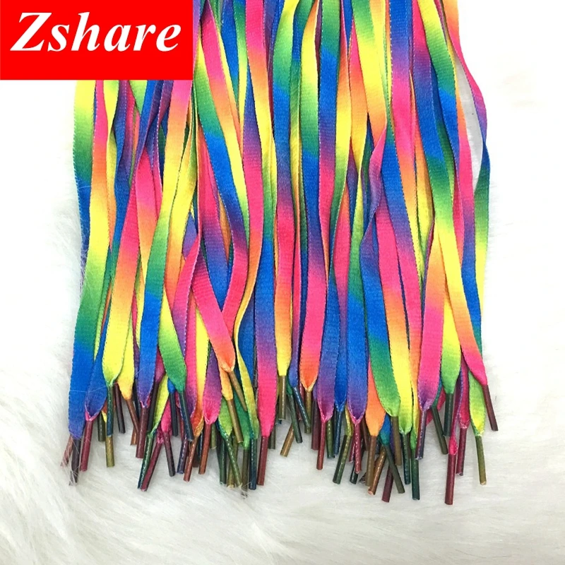 100 Pair Colorful ShoeLaces Rainbow Gradient Print Flat Canvas Shoe Lace Shoes Casual Chromatic Colour Shoelaces Free Shipping