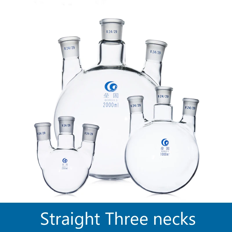 Straight Three necks glass flask Round bottom High borosilicate glass Flask Laboratory 3-necks reactor Thick section