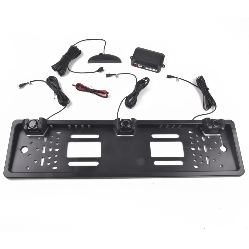 Car Parking Sensor Parktronics EU European License Plate Frame Reversing Radar With 3 Sensors