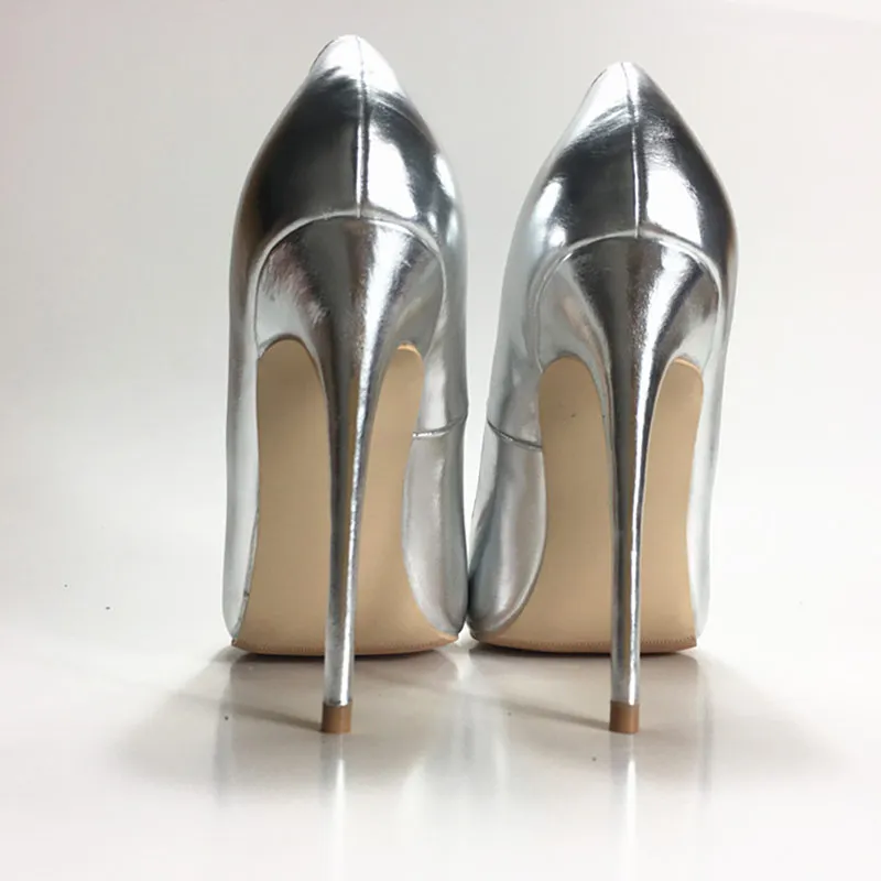 Veowalk Silver Matte Women Sexy Stilettos Pumps 8cm 10cm 12cm Pointed Toe High Heels Elegant Ladies Wedding Bridemaids Shoes