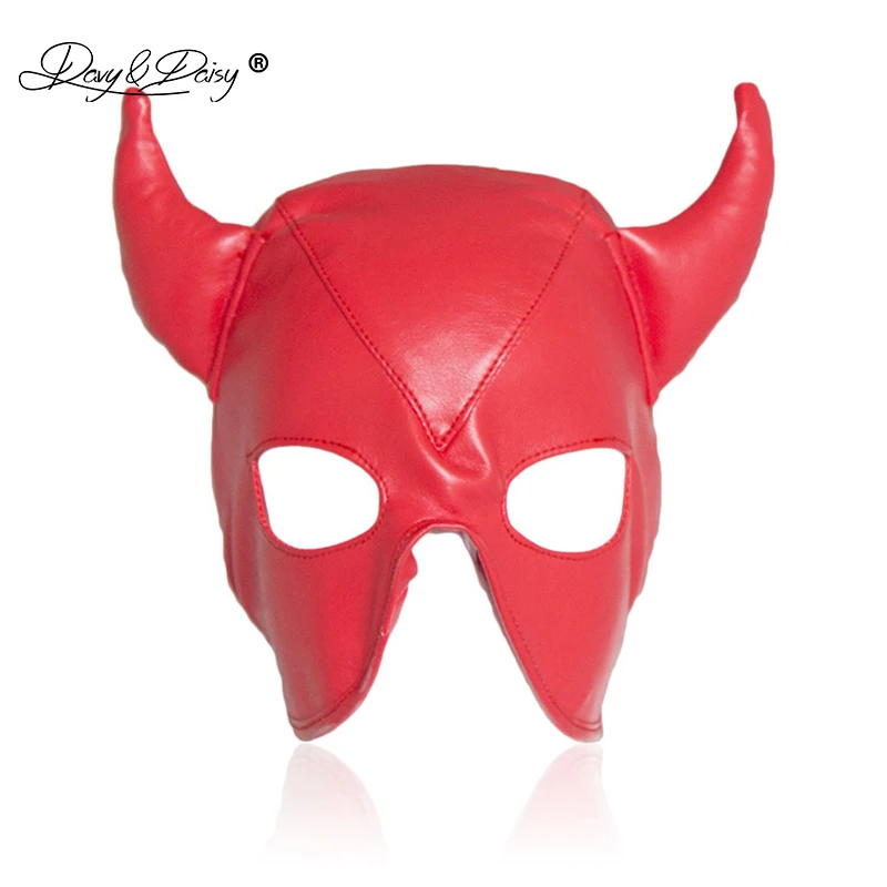 

DAVYDAISY Sexy Exotic Devil Mask Ox Horn Hoods for Women PU Leather Role Play Adult Sex Shop Sex Accessories for Couples AC251