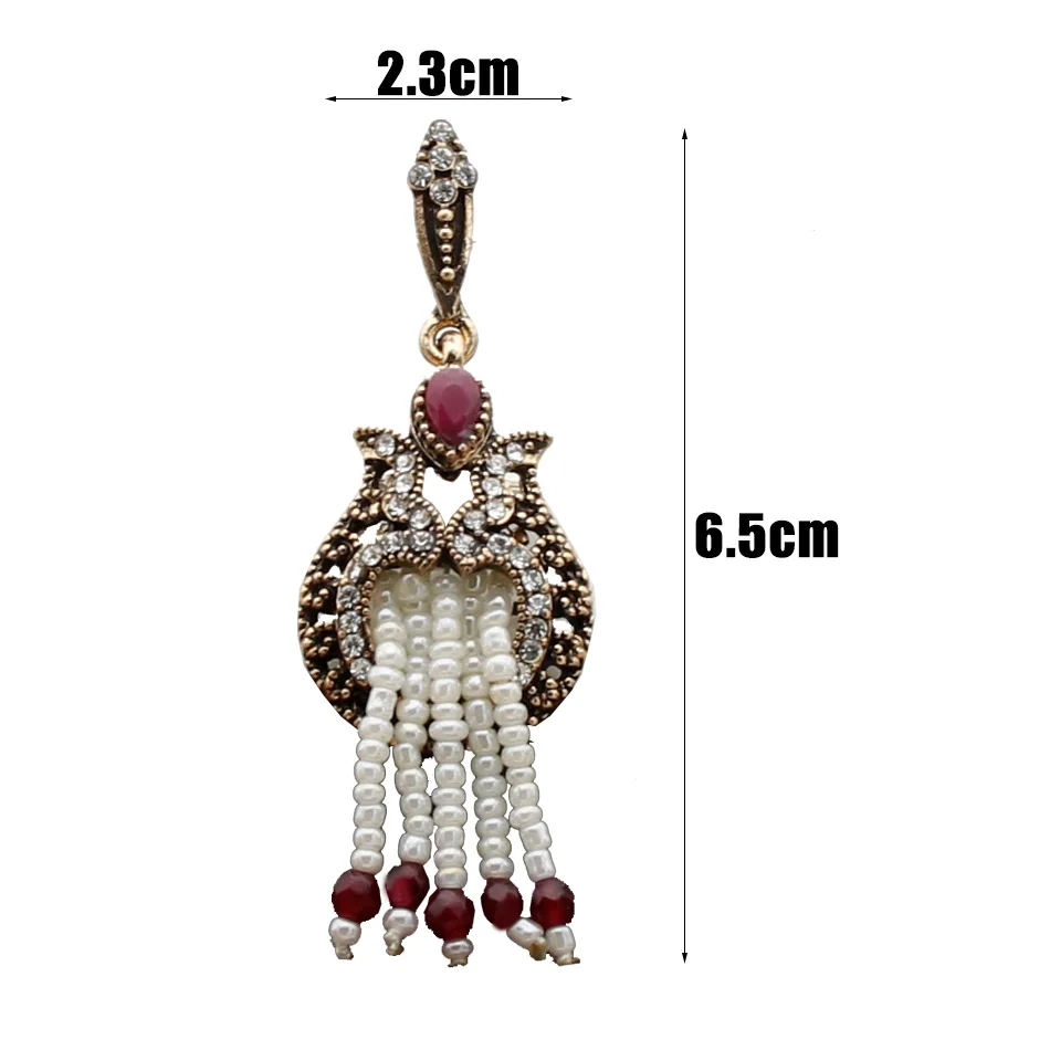 New Vintage Turkish Women Beaded Long Hook Flower Earrings Antique Gold Color Bead Tassels Bridal Earrings India Wedding Jewelry