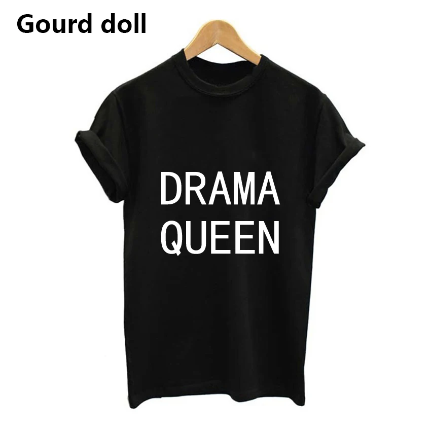 NEW Fashion Women HarajukuT shirt DRAMA QUEEN Letter Printed Short Sleeve for Female Black O-Neck Kawaii clothing tops