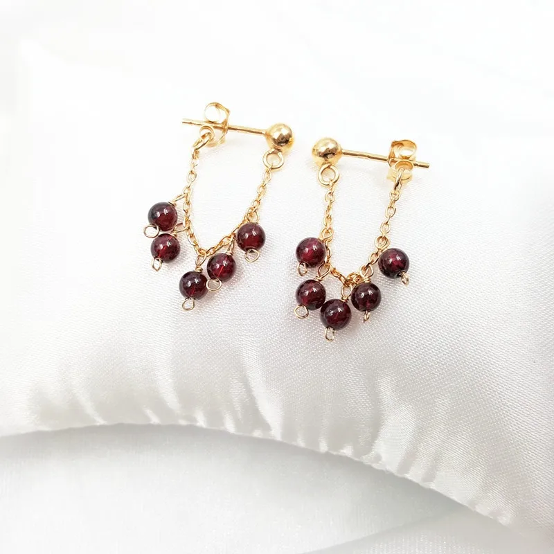 LiiJi Unique AAA Red Garnet Beads 925 sterling silver Gold Color Handwork Stud Fashion Earring