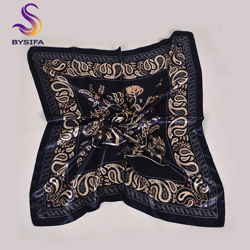 BYSIFA-bufanda cuadrada de seda para mujeres negras, chal de marca de lujo, pañuelo para la cabeza, primavera y otoño, novedad