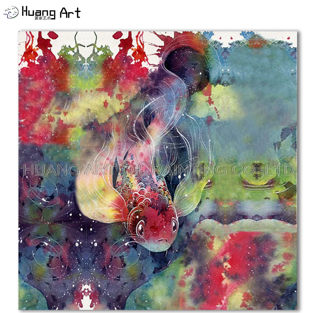 Skilled Artist Handmade Big Size Beautiful Fish Oil Painting on Canvas Abstract Impression Sea Painting for Room Decor Animal