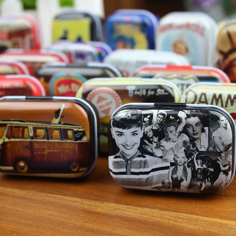 10pcs/set Mini Travel Tin Box Organizer Vintage Small Metal Tins Storage organizer jewelry organizer Pill case