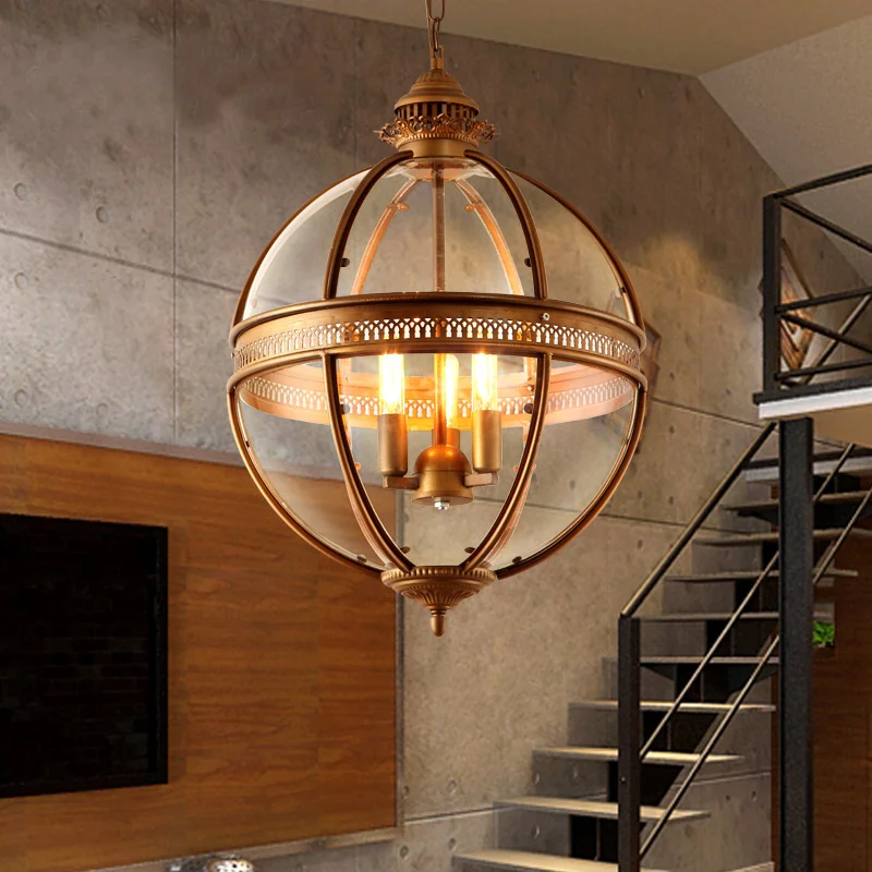 Creative personality vintage Restaurant Bar Cafe American living room pendant light wrought iron glass lampshade pendant lamp