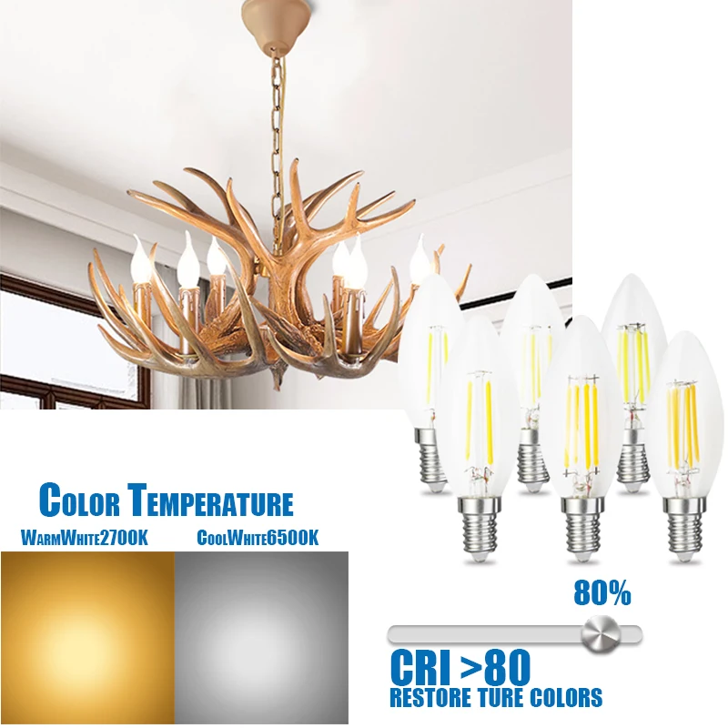 2 pezzi Per confezione C35 lampadine a filamento LED dimmerabili 2W 4W 6W 8W lampade Per illuminazione Edison lampadine retrò Per lampadario a incandescenza