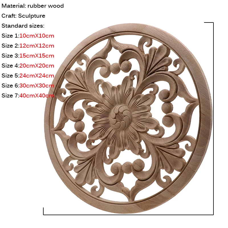 VZLX Round Decorative Fashion Floral Wood Carved Decal Corner Appliques Frame Wall Doors Furniture Woodcarving Wooden Figurines