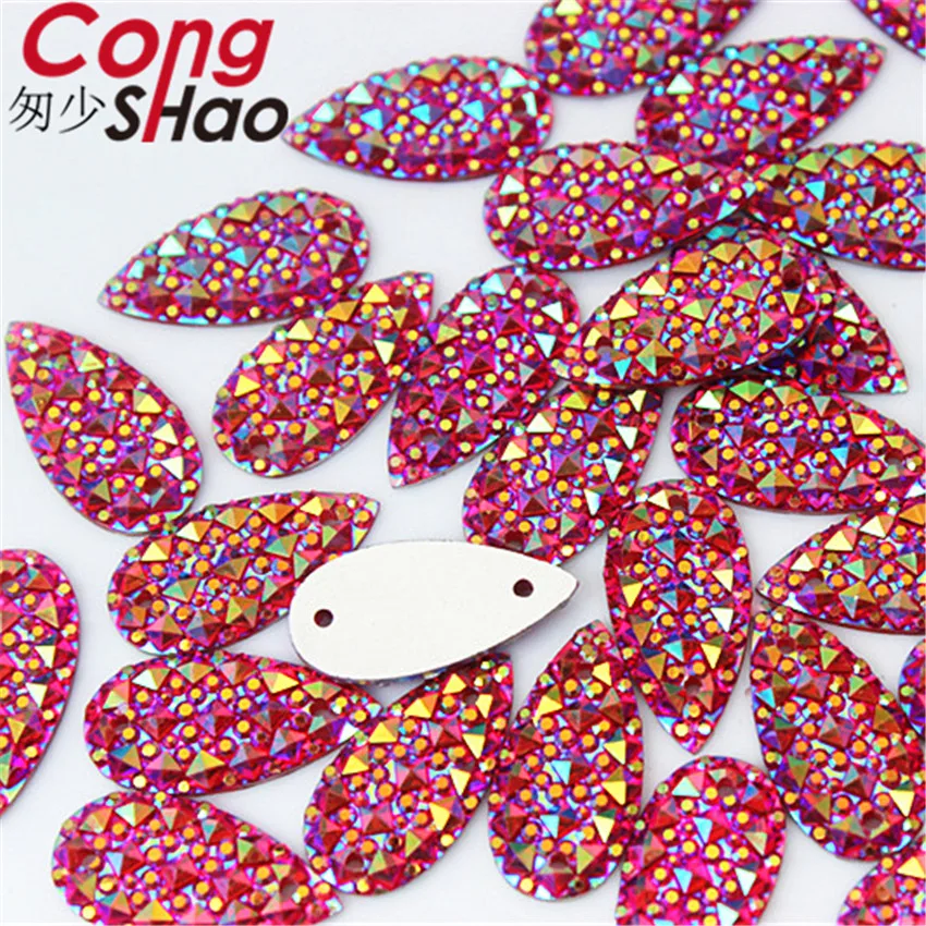 كونغ شاو 200 قطعة 10*20 مللي متر AB الملونة Flatback الراتنج قطرة حجر الراين تقليم الحجارة و بلورات الخياطة 2 حفرة زي زر YB706 #6