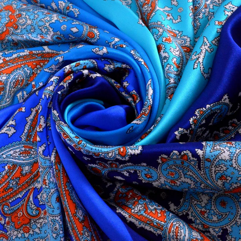 BYSIFA Winter Blue Silk Scarf Shawl New 100% Silk Crepe Satin Silk Large Sqaure Scarves Wraps Spring Autumn Women Elegant Cape