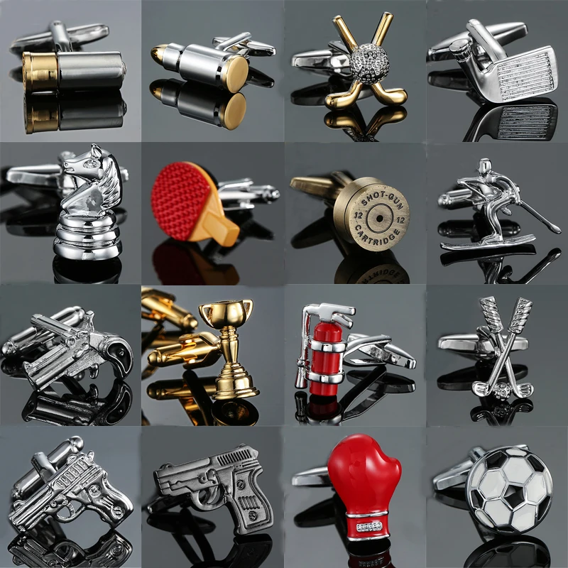 18 style Mix Hotsale Designs Cufflinks Men's Designer Cufflinks Gold-color Bullet Design Novelty Gun Design Cuff Links