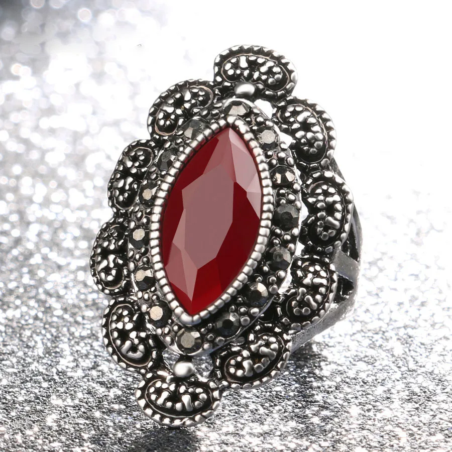 Turkey Vintage Peridot Ring Red/black Stone Bague Femme Boho Anel Jewelry Party Crystal Rings Woman Anillos Mujer