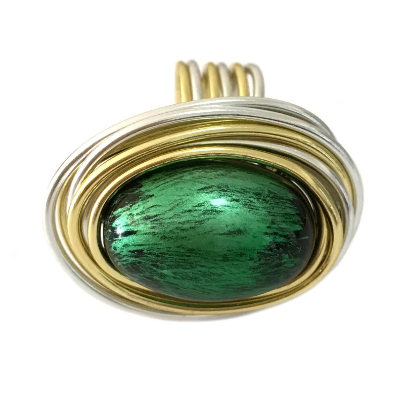 MANILAI Vintage Metal Wire Wrap Green Acrylic Handmade Steampunk Rings For Women Fashion Jewelry Statement Finger Rings Gift