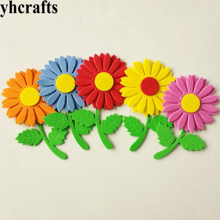 1bag/LOT.Foam 5 color sunflower without stickers Creative fancy intelligence toys Early learning educational diy Kids room decal