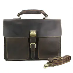 Maletín Vintage de piel auténtica para hombre, bolso para portátil de 15,6 pulgadas, de negocios, grande