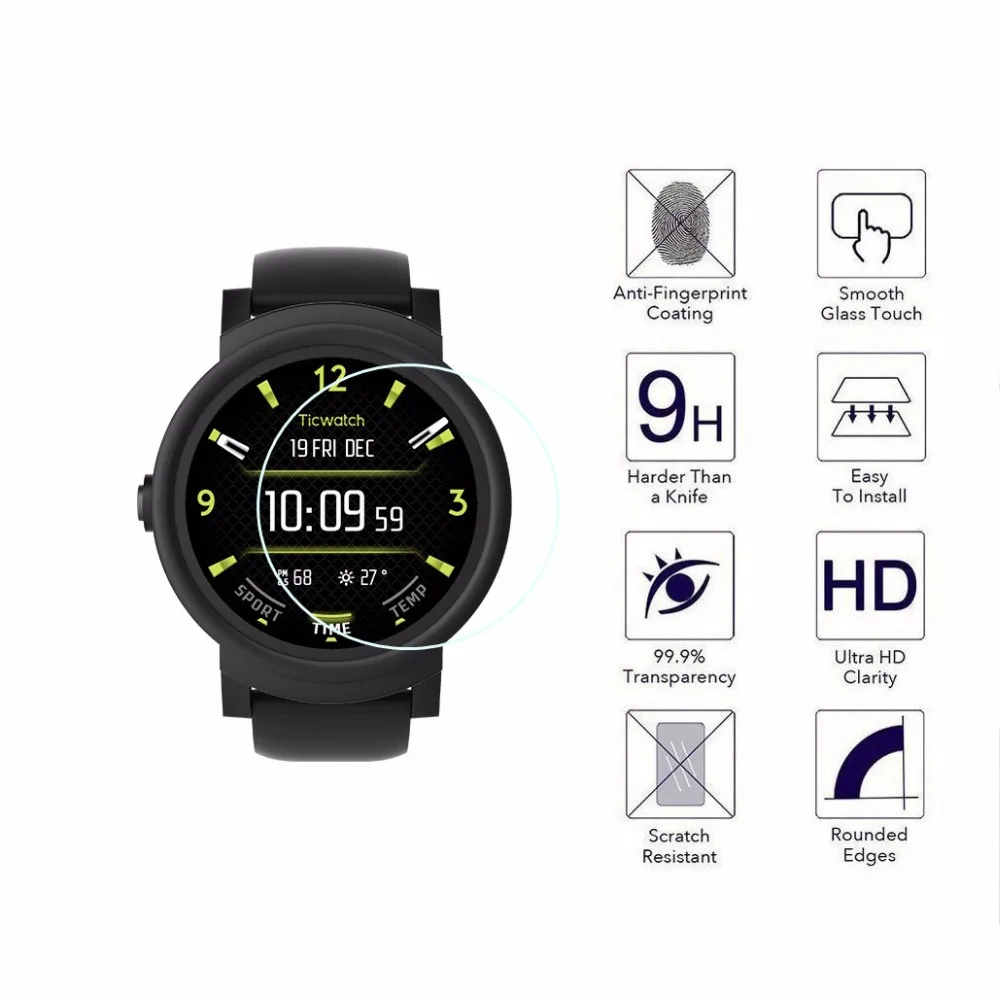 9H Tempered Glass For Ticwatch S & E Watch Full Cover Clear Screen Protector Anti Scratch Explosion-proof Screen Protective Film