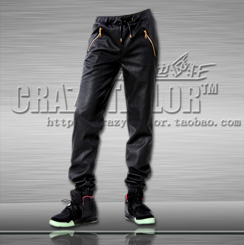 High-end Custom Full Mesh Kanye West Gd Right Zhilong Same Style Men's Brand Leather Pants Trousers , Can Customized